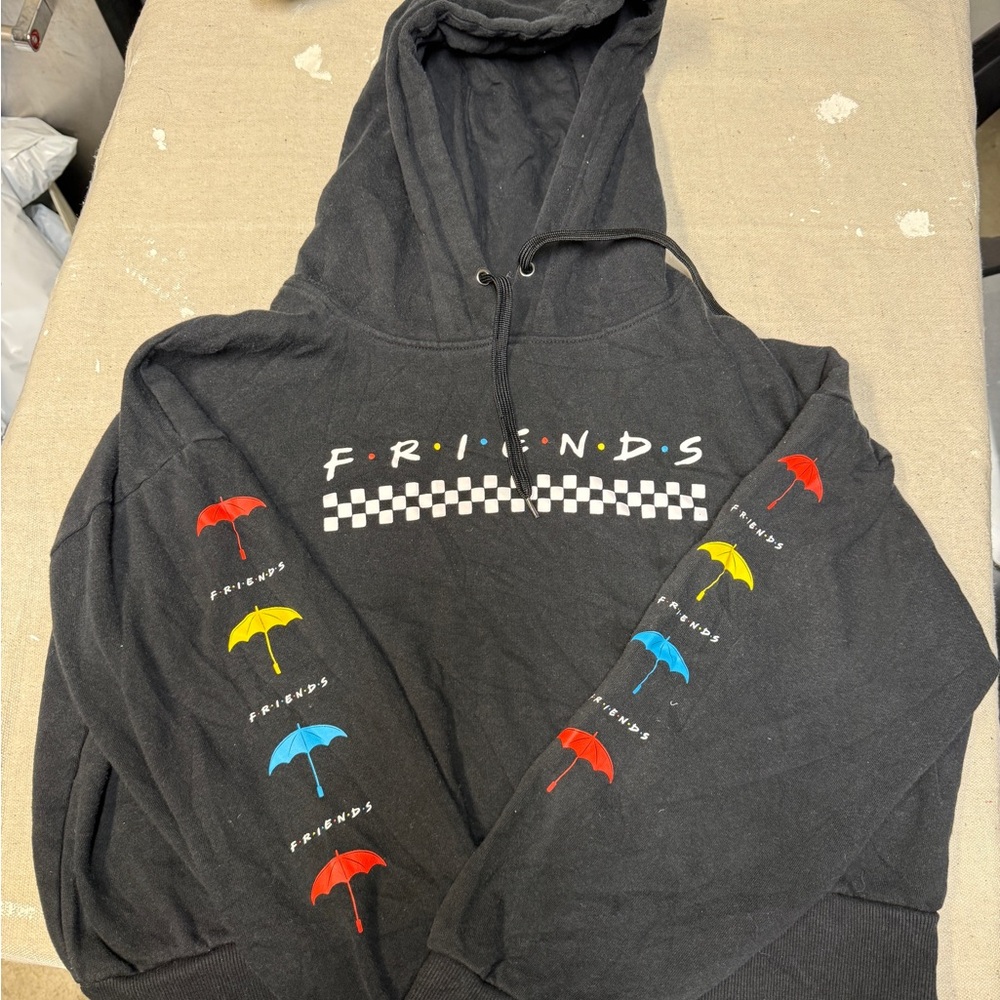 FRIENDS Black Hoodie with Colorful Umbrella Pattern